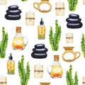 Watercolor SPA aromatherapy seamless pattern on white background