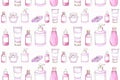 Seamless pattern of bottle, jar, soap and salt