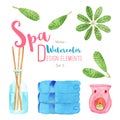 Watercolor Spa design elements on white background