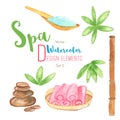 Watercolor Spa design elements on white background