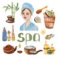 Watercolor SPA illustration handmade. Design for cosmetics shop.