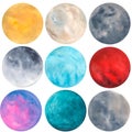 Watercolor Space Clipart. Watercolor cosmos set. Planets, stars, comet, moon clipart isolated. Stylized vintage planet.