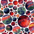 Watercolor space seamless pattern. Abstraction of the planet, stars, night sky.