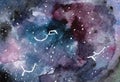 Watercolor space texture with glowing stars. Night starry sky. Vector illustration. watercolor background Royalty Free Stock Photo