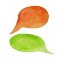 Watercolor speech bubble on white background. Spring green and orange text bubble cloud hand-drawn element. Royalty Free Stock Photo