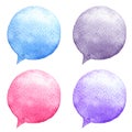 Watercolor speech bubbles set. Hand-drawn illustration. Social media icons. Royalty Free Stock Photo