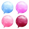 Watercolor speech bubbles set. Hand-drawn illustration. Social media icons. Royalty Free Stock Photo