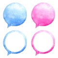 Watercolor speech bubbles set. Hand-drawn illustration. Social media icons. Royalty Free Stock Photo