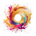 Watercolor spiral splash splatter stain brush strokes on white background. Modern vibrant round aquarelle spot. Vortex. Trendy Royalty Free Stock Photo