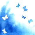 Watercolor splash background with water colour butterflies