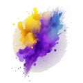 Watercolor splash blot splatter stain in blue yellow violet colors. Watercolor brush strokes. Beautiful modern hand drawn vector Royalty Free Stock Photo