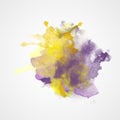 Watercolor Splash with gradient effect. Violet and Yellow colors. Royalty Free Stock Photo