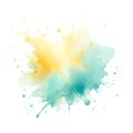 Watercolor splash splatter stain brush stroke spray with wet effect on white background. Modern blue turquoise yellow color Royalty Free Stock Photo