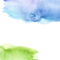 Watercolor splash stain, blue and green. Abstract blot, background. Watercolor field, sky and grass. Abstract suburban landscape, Royalty Free Stock Photo