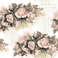 Watercolor splash on white background with bouquet of roses. Seamless pattern for decor. Royalty Free Stock Photo