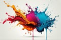 Watercolor splash on a white background with vibrant colors that create a beautiful contrast and artistic effect. Ai generated