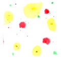 Watercolor splashes on the white background. Colorful drops, stains and spray.