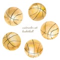 Watercolor of sport balls set like basketball isolated on white background