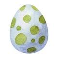 Watercolor spot blue and green decorated with Geometric Patterns Easter red color Egg.Watercolor illustration. Happy