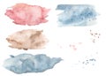 Watercolor spots, splashes, abstraction in pink, blue, brown colors