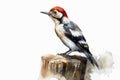 Watercolor spotted woodpecker on a white background created with generative AI technology