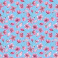 Watercolor spring cherry tree flowers seamless pattern Royalty Free Stock Photo