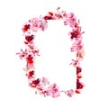 Watercolor Spring floral border with hand painted pink sakura flowers on white background. Royalty Free Stock Photo