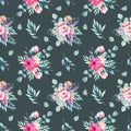 Watercolor spring floral bouquets, branches and leaves seamless pattern Royalty Free Stock Photo