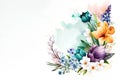 Watercolor, spring flowers frame composition on white background. Valentines day, Womens day concept. Illustration for