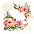 Watercolor, spring flowers frame composition on white background. Valentines day, Womens day concept. Illustration for