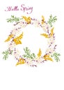 Watercolor spring flowers wreath with leaves, floral frame. vector illustration of summer flower bouquet