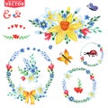 Watercolor Spring flowers wreaths,group Royalty Free Stock Photo