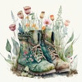 Splash of Spring Watercolor Garden Boots - Generative AI