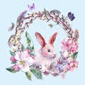 Watercolor spring Happy Easter wreath