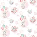 A watercolor spring illustration of the cute easter baby bunny. Rabbit cartoon animal seamless pink pattern with balloon Royalty Free Stock Photo