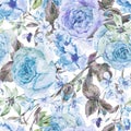 Watercolor spring seamless border with english roses