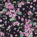 Watercolor spring vintage floral seamless pattern with pink bloo