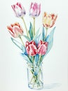 Watercolor springtime tulips in a vase. Royalty Free Stock Photo