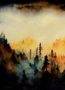 Watercolor spruce forest. Digital art. Royalty Free Stock Photo