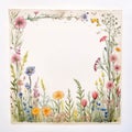 Watercolor Border With Flowers: Land Art Style And Romantic Compositions