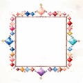 watercolor square frame with diamonds and pearls on a white background Royalty Free Stock Photo