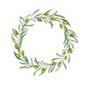 Watercolor square frame of olive branch, leaves. Illustration for greeting cards, printing and web purposes