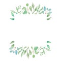 Watercolor Square Green Wreath Frame Leaves Wedding Spring Summer Garland Olive Royalty Free Stock Photo