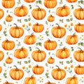 Watercolor Squash Seamless Pattern, Aquarelle Pumpkin, Creative Watercolor Gourd Tile