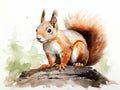 watercolor squirrel , different poses, white background, easy cutout, clip art,