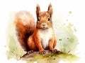 watercolor squirrel , different poses, white background, easy cutout, clip art,