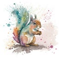 Watercolor squirrel. Hand drawn watercolor illustration on white background.