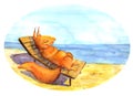 Watercolor squirrel relaxing on beach