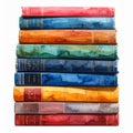 Watercolor Stack of Colorful Aged Books on White Background Royalty Free Stock Photo