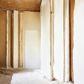 Watercolor of stack of gypsum boards in a home renovation site